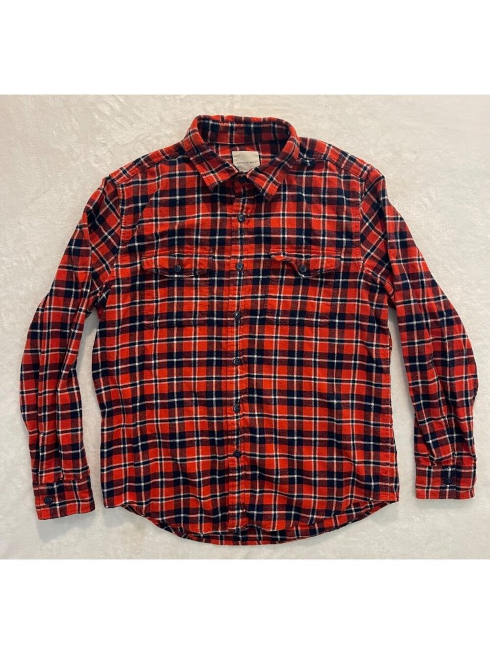 American Eagle Long Sleeve Plaid Button Front‎ Shirt Orange Blue Mens Large